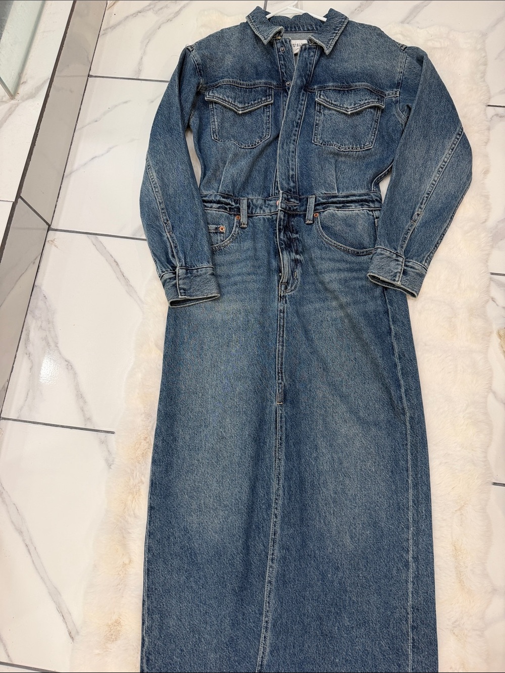 pistola Denim Long Sleeve Button-Front Maxi Dress in Blue